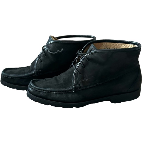 Salvatore Ferragamo Women’s Black Nubuck Leather Chukka Lace Up Ankle Boot 8.5 B - Picture 1 of 14